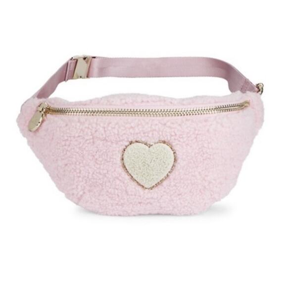 Stoney Clover Lane Sherpa Cozy Rose Fanny Pack with Blanc Glitter Heart - Picture 13 of 13